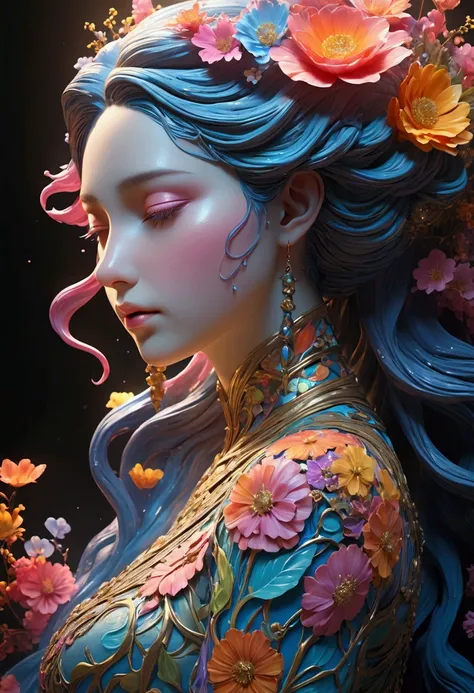 （very good，Realistic：1.37）， psychedelic abstract art ： a beautifully detailed goddess sculpture， made of colorful water ， highly detailed 3D rendering ， intricate detailed facial features ， glowing ethereal skin ，Ethereal expression， dramatic lighting ， br...