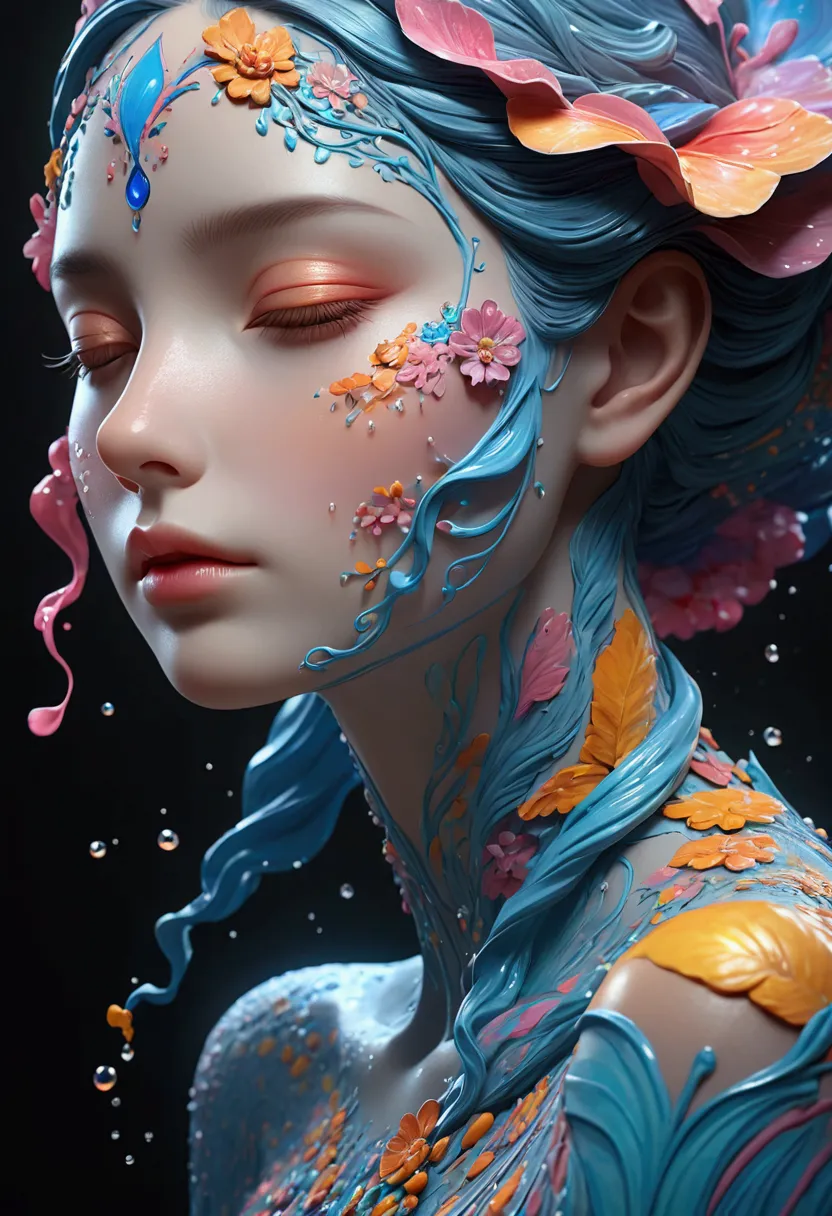 （very good，Realistic：1.37）， psychedelic abstract art ： a beautifully detailed goddess sculpture， made of colorful water ， highly detailed 3D rendering ， intricate detailed facial features ， glowing ethereal skin ，Ethereal expression， dramatic lighting ， bright colors ，Creative composition， liquid textures and patterns ， dramatic lighting ，body fog ， photorealistic ，8k， best quality ，masterpiece， conceptual art ，