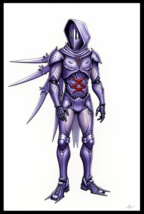 Make this character look like a real figure by respecting the original colors and the uniform made with blades and sharp metal parts. These are weapons that he carries attached to his arms and legs. The hood must remain hiding his identity in this mask wit...