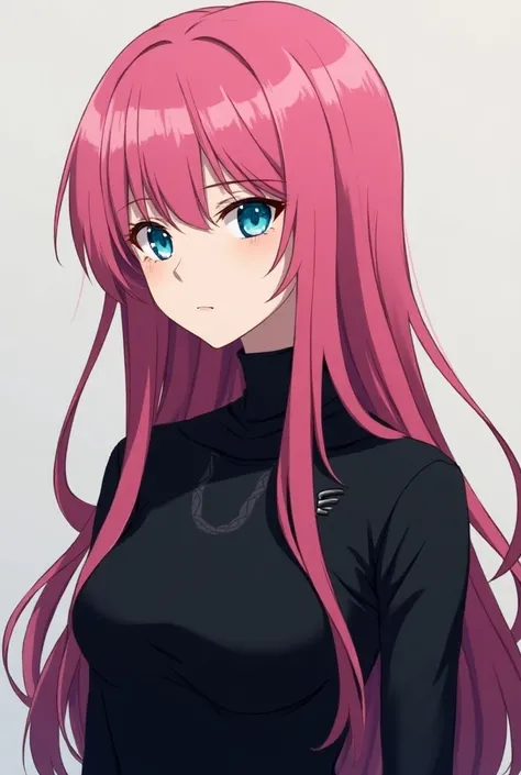 Create a girl from HxH with Long Pink Hair black Clothes and Blue eyes