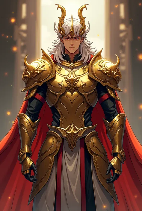 Ikki de Fenix from the anime Knights of the Zodiac,  with very detailed bronze armor in gold and silver. with an imposing pose. 