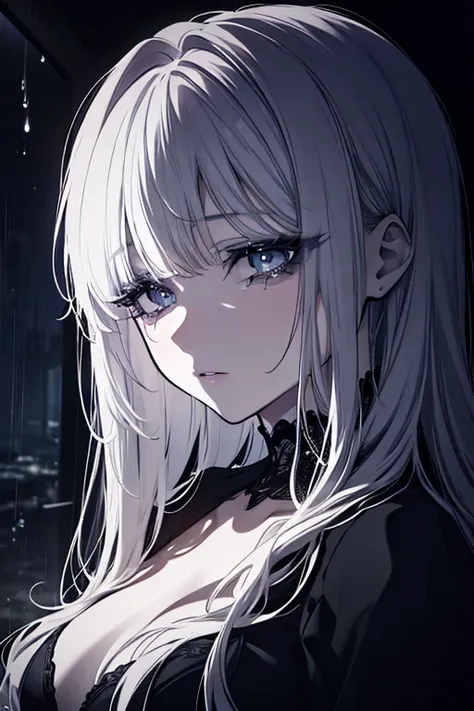 a beautiful woman on the verge of destruction, ethereal, delicate beauty, transparent, drenched in heavy rain, wet hair, rain droplets, rainy night, beautiful face, sad, tears, desperate for help, sorrowful expression, (best quality,4k,8k,highres,masterpie...