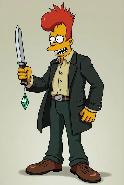 Bob Patiño, African American red hair
 With long shoes sir character from The Simpsons who holds a knife in one hand and a diamond in the other hand