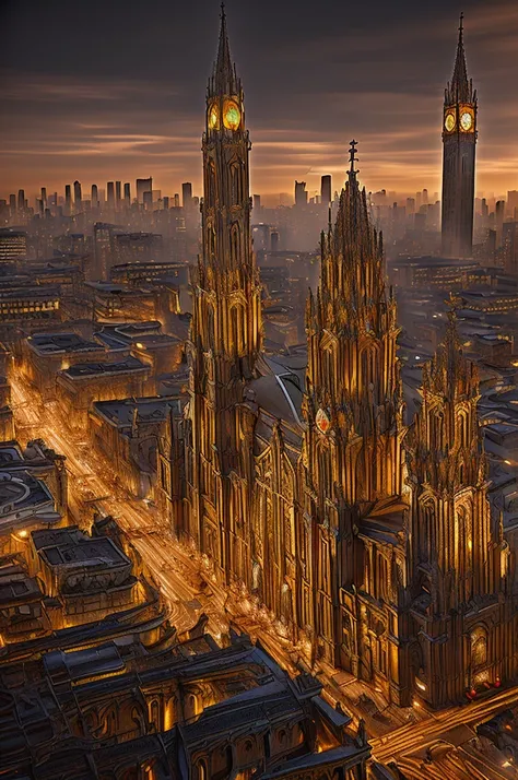 (extremely detailed and realistic CG, masterpiece, best quality, ultra-detailed), steampunk, Sao Paulo Metropolitan Cathedral, (best illumination, best shadow, an extremely delicate and beautiful), dynamic angle, cinematic atmosphere, ornate metalwork, gea...