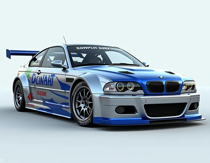 create e46 model in silver and blue livery from iconic nfs bmw m3 gtr