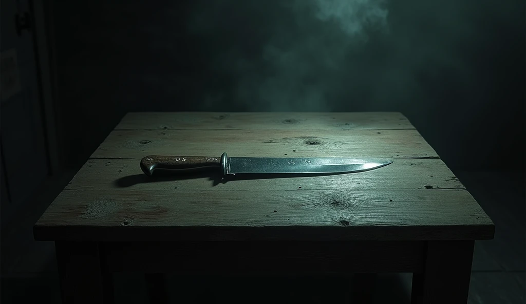 A knife on a table ,  a grim image that anticipates the tragedy.
