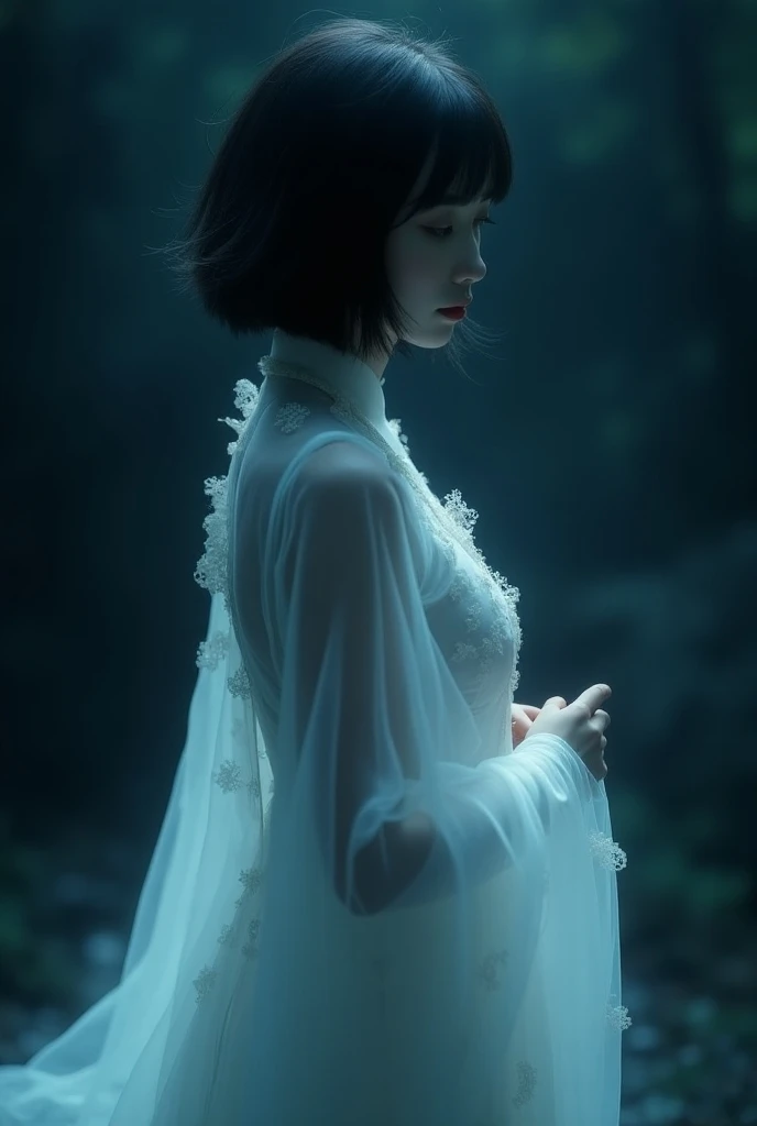 Women, ghost, cheong sam, back shot, night, bob haircut, dark