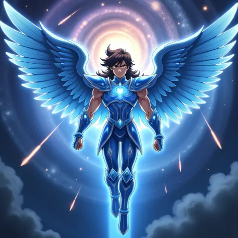 Seiya,  wearing the majestic Divine Armor of Pegasus ,  radiates power and determination as it floats through vast outer space ,  surrounded by the immensity of stars and bright galaxies .
 The Divine Armor of Pegasus completely covers your body ,  with a ...