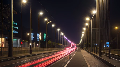 Structure plan :

background: Night highway。 Streetlights and car lights create a sense of rhythm like a beat。

element:  How a car runs while drawing a path of light along the road 。backgroundに心電図のような光の波形が浮かび上がる。

tone: green、Purple、A futuristic color sch...