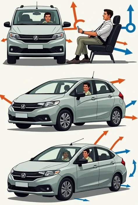 Illustrations could depict a car undergoing an abrupt stop with arrows showing the forward motion of passengers, alongside images of properly secured seat belts effectively keeping them in place.