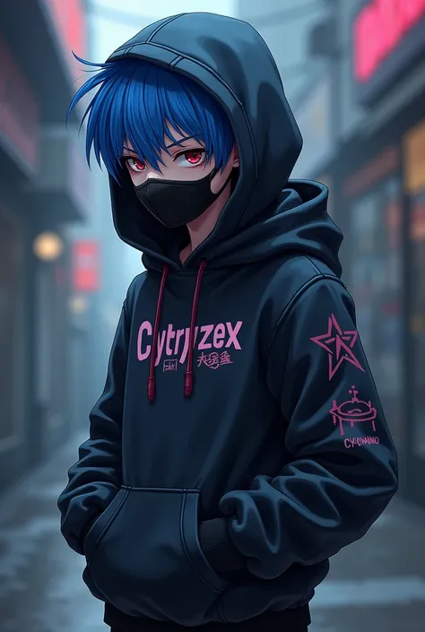 An anime boy wear hoodie & mask and his hoodie name cytryzex’