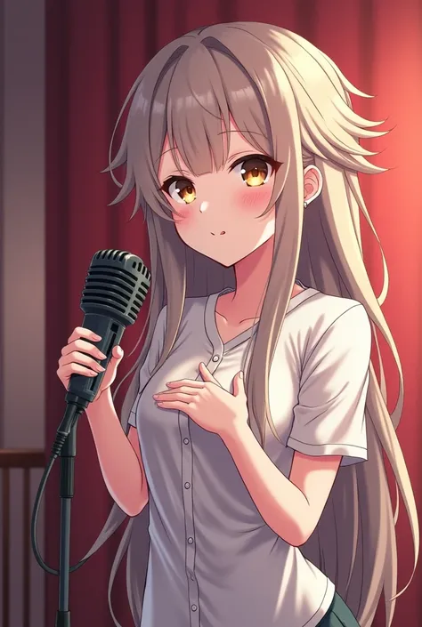 voice actor　 girl　 bust up　microphone　 anime style　
