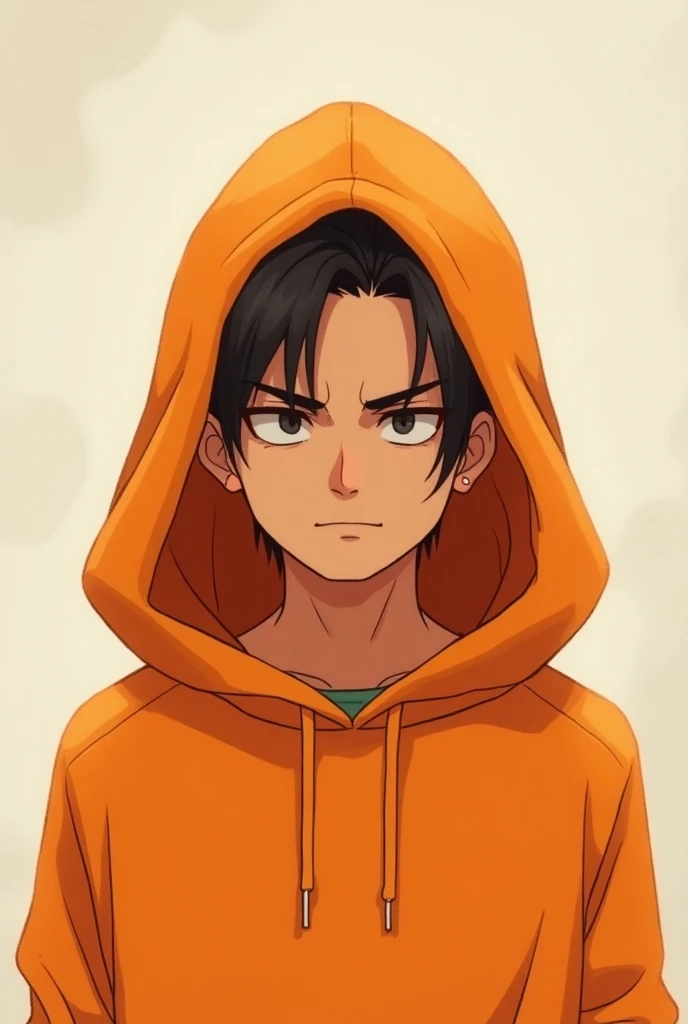 ( anime )Blunt man wearing an orange hoodie on his head