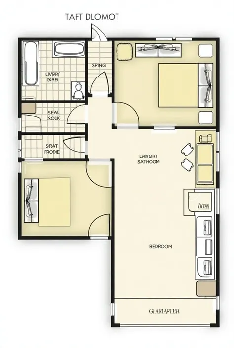 2 bedroom house with laundry room floor plan