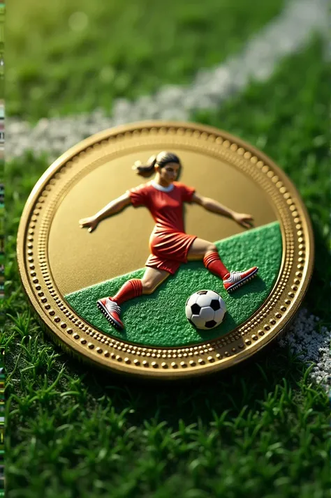 Theter coin like soccer field and soccer player on top