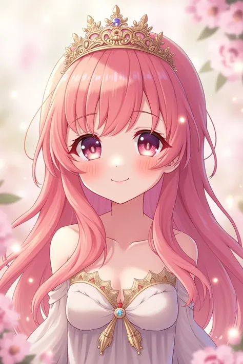 Make an image of a cute pink-haired anime  with a crown