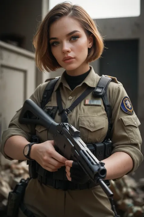 Lady army with gun1girl, Short Hair, 