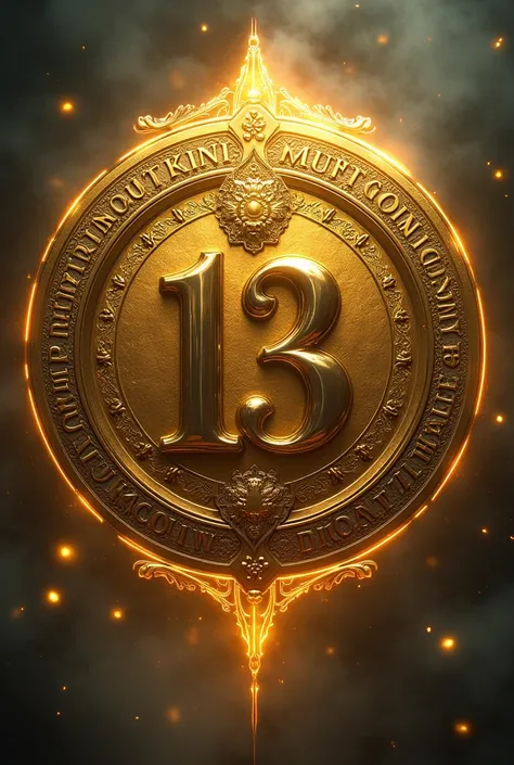    Number thirteen in Latin XII is gold with inscriptions and royal symbols of the ruling family in a fantasy world with an epic character