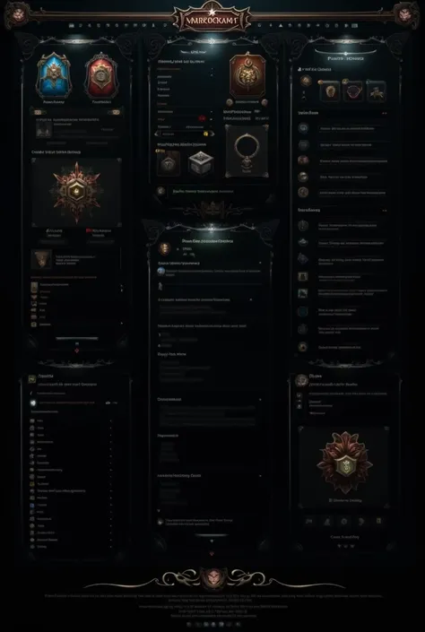 A realistic MMORPG game UI designer interface, dark color scheme, stylish square and rectangular buttons, intricate inventory layout, sleek minimalistic aesthetic, high-resolution graphics, best quality, ultra-detailed.