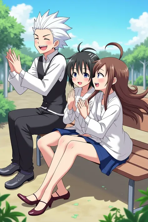   an image with Gojo, Nobara and Megumi , having fun? in anime form 