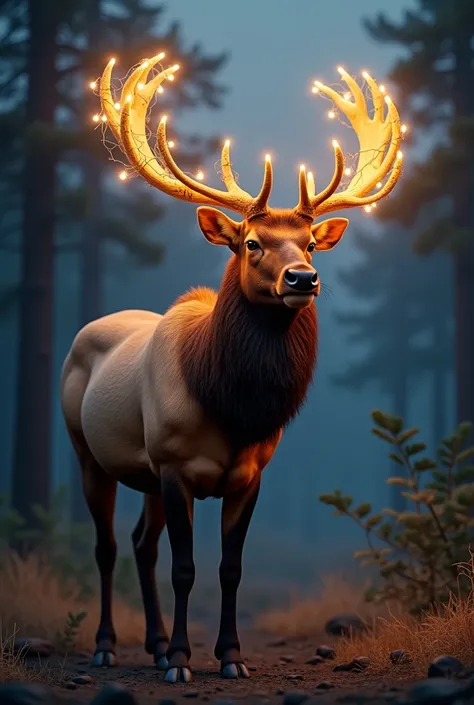 An Elk with Lights in Its Horns 