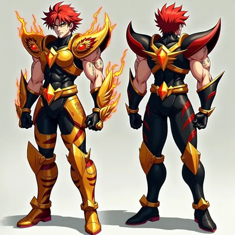  Full size image , full body,  From head to toe ,  in profile and in front of , Young boy, de 27 years old, male anime character , strong, muscular and attractive,  wearing armor inspired by the style of the knights of the zodiac  (Saint Seiya),  armor bas...