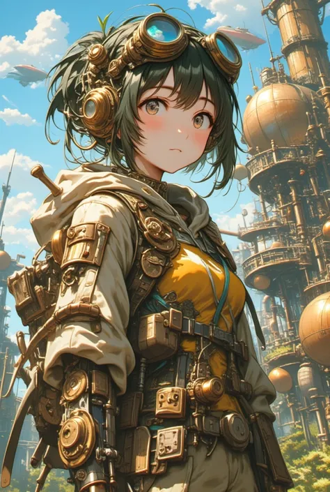 Ghibli style, steam punk girl