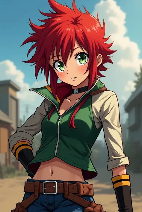 Anime style girl Boku No Hero Academia with red hair and green eyes