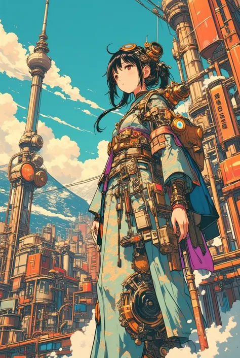 Ukiyo-e style, steam punk girl