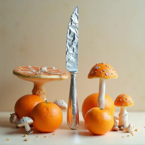 knife made off tin foil with oranges with mushrooms
