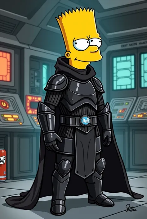 Bart Simpson from The Simpsons dressed up as Darth Malgus from star wars Old Republic. 