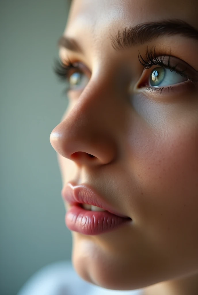    a very beautiful woman goes to an otolaryngology clinic  . 、   create a close-up shot of a womans nose from a doctors point of view  . 、   realistically reproduce the thin hair and nose hair inside the nostrils . 。((  下から take a close-up shot  . ))、   d...