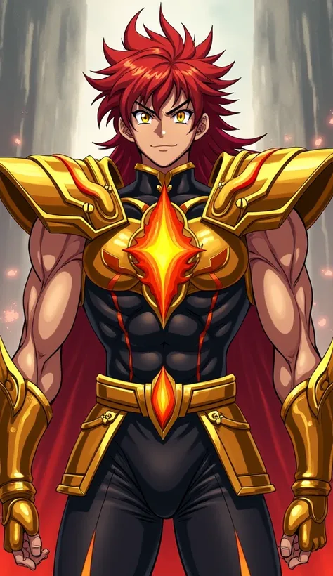 Full body image of the character, full size ,  From head to toe ,  in profile and in front of , Young boy, 27 years old, male anime character , strong, muscular and attractive,  wearing armor inspired by the style of the knights of the zodiac  (Saint Seiya...