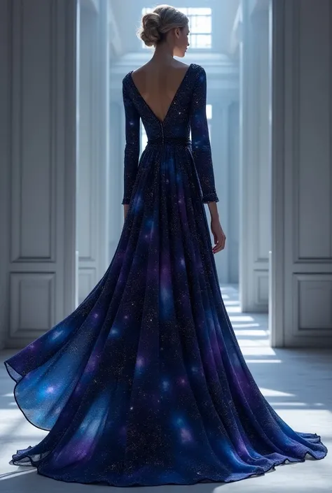 Long sleeve evening dress with space print