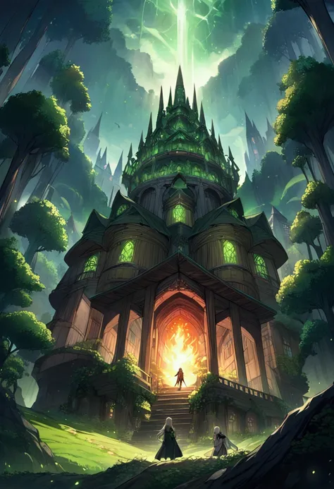 The capital of the elves in the middle of the forest. There are green crystals. In the heart of the city
All the houses were made mainly of wood in the Middle Ages. A green light shot out from the crystal in the middle of the city.