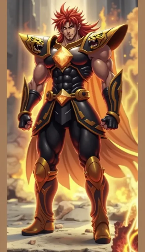 Full body image of the character, full size ,  From head to toe ,  in profile and in front of , Young boy, 27 years old, male anime character , strong, muscular and attractive,  wearing armor inspired by the style of the knights of the zodiac  (Saint Seiya...