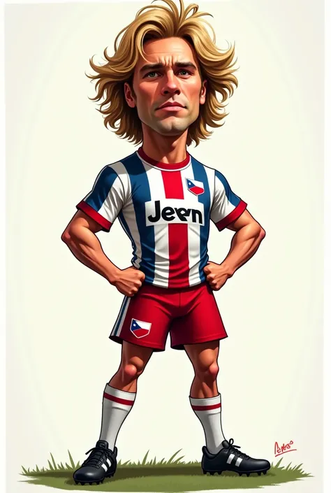 create a square size realistic cartoon image of footballer Pavel Nedved