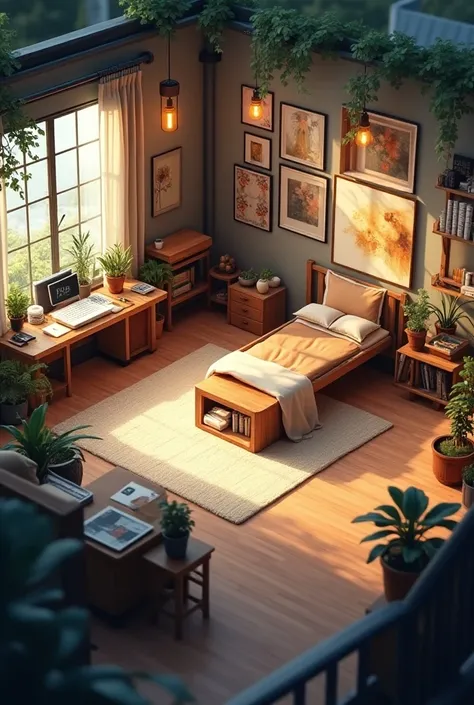 There was a big art studio room，There is working area, a small office,  a display area, a comfort room, a small terrace, a storage room, and a rest area. Add the name "artdriel" Evenly distributed at 8k, Stylized 3D rendering, Magical voxel movie lighting,...