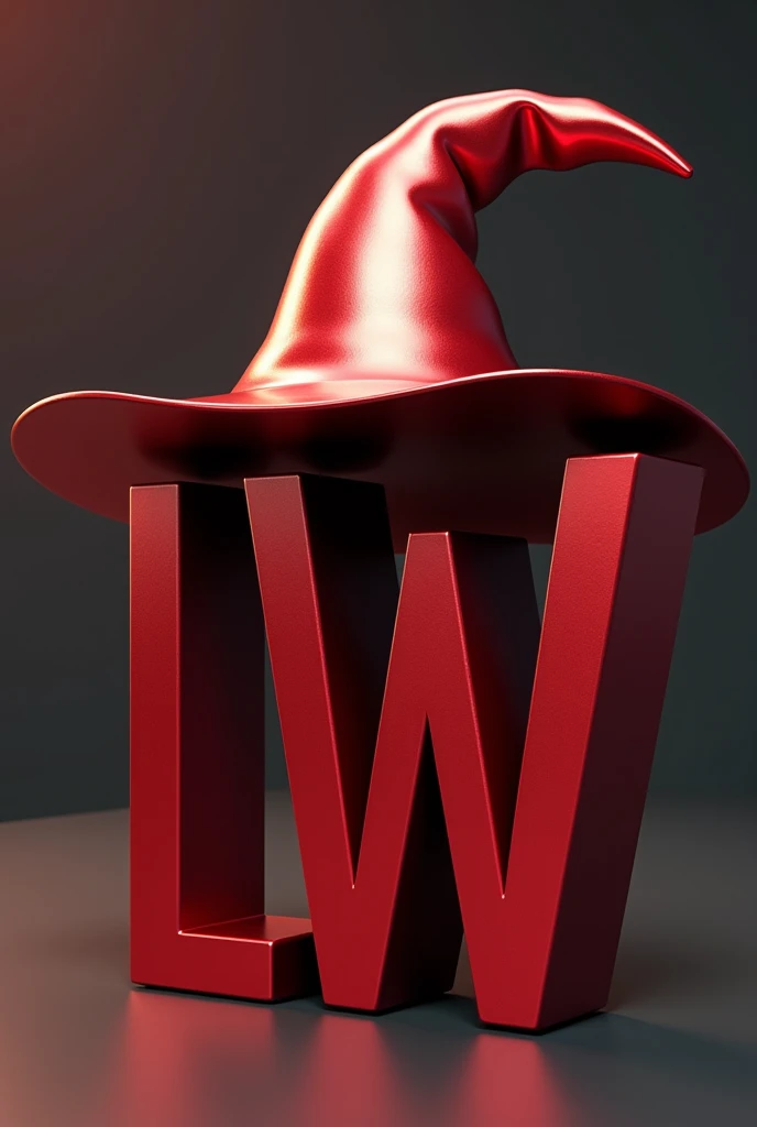 logo of the letters : lw , In metallic red color, with a hat on top of a witch , all types of 3d but without shadows 