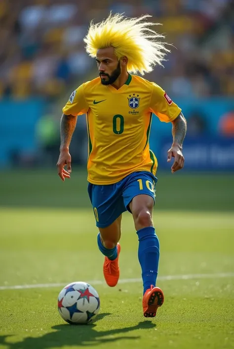 Neymar wearing a blonde wig and high-heeled shoes while playing soccer 
