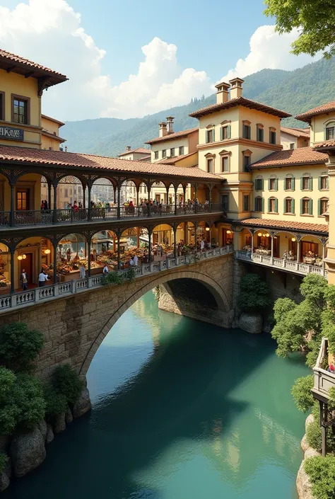 A bridge that with an ecological shopping center above the “Ponte Vecio” style in Florence