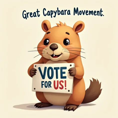 an image of a cuddly capybara ,  holding a sign that says vote for us and above with the title great capybara movement
