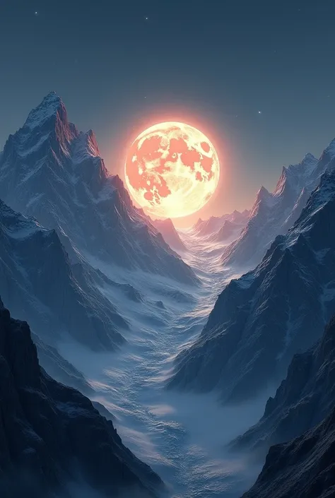 Moon Flaring Between Two Mountains