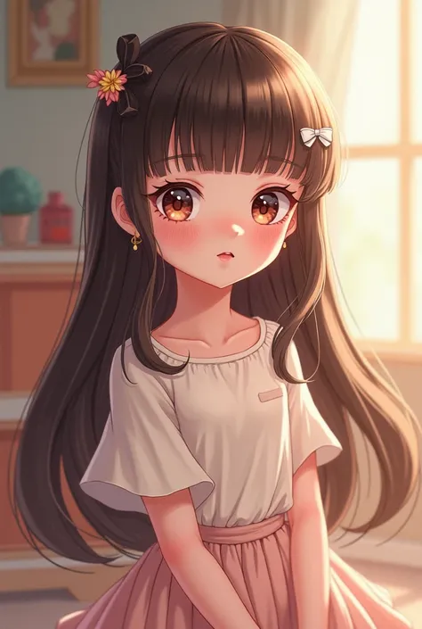 masterpiece,  is of the best quality,  extremely detailed, (illustration,  Official Art :1.1),  1 girl at home , long发, ,, long发 (( blush)) ,  cute faces,  big eyes（meticulous，Colorful）, 樱桃Small嘴（Small，Invisible lips），中等long脸，masterpiece,  is of the best q...