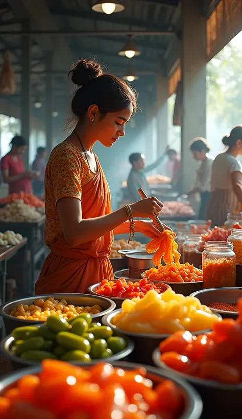 Pickle factory Bangaldesh young beautiful woman  working and selling  Pickle customer 