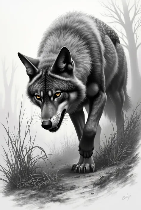 Un dessin au crayon d un loup qui chasse