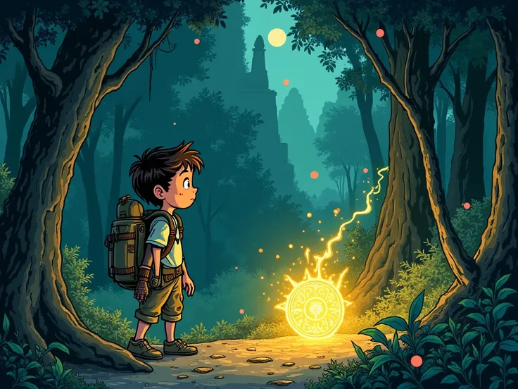 Une Bande dessinée :Kaël, un jeune aventurier, explore la forêt près de son village pendant une nuit. Il découvre un ancien temple en ruines et, en fouillant, trouve un médaillon étrange, gravé des symboles des Quatre Éléments. En le prenant, il ressent un...