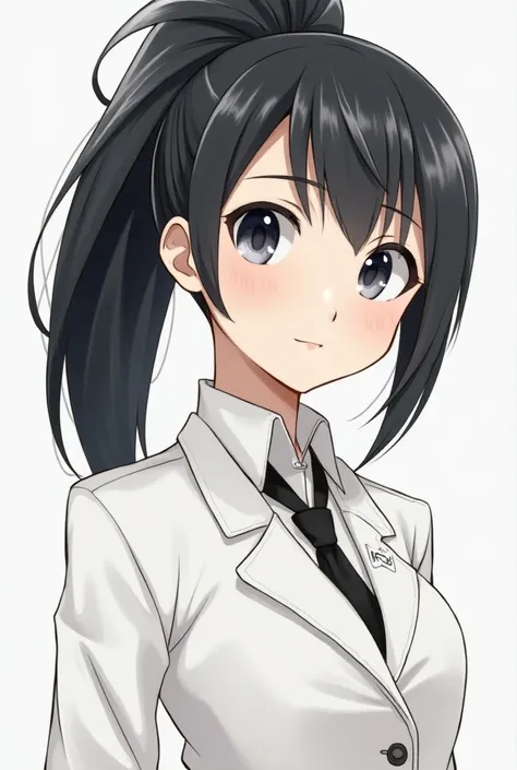 rostro: oval face.

hair:  Black with white tips ,  anime style,  tied in a high ponytail .

rostro:  Marked cheekbones ,  a serious expression, intense look.

Clothes: Long white coat ,  slightly tight black pants,  black ballroom shoes. 

Personality: de...