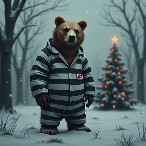 Where a bear in a prisoner uniform says hello, the bear is alone Christmas