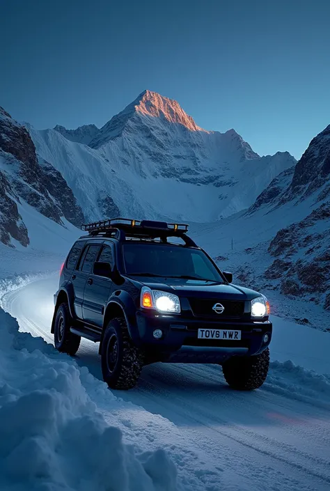 Kohna Nissan X trail T30 2005 black color descends Mount Everest at night